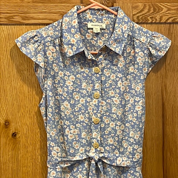 Monteau Dresses & Skirts - Monteau Blue Floral-Print Button-down Dress